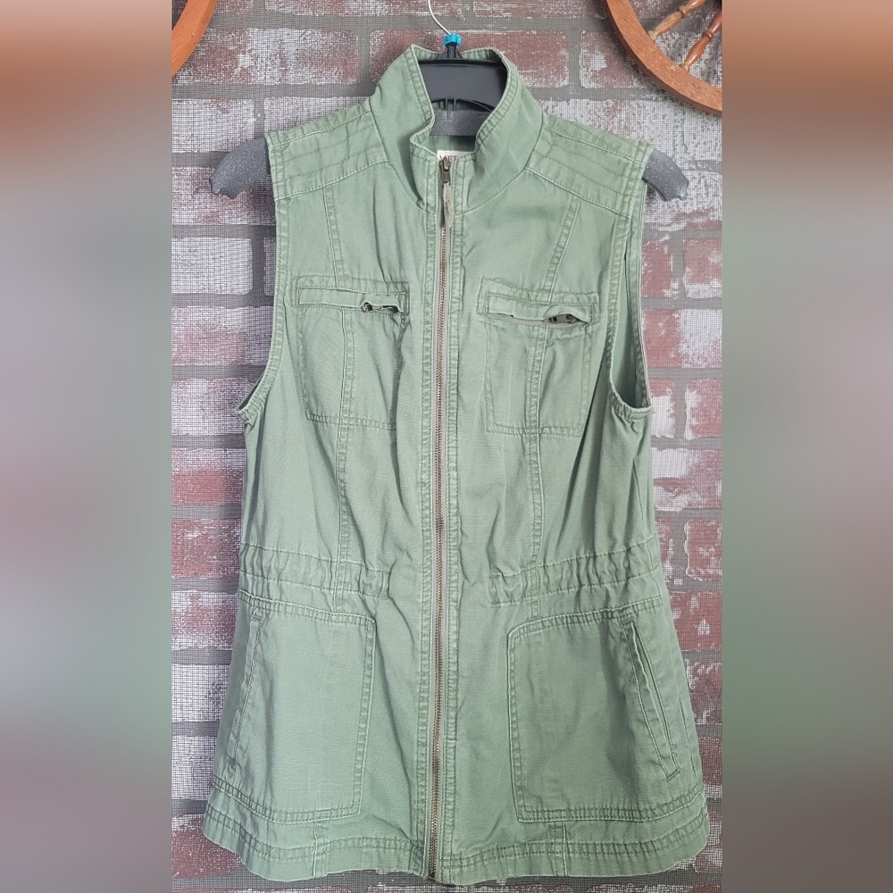 Green Vest Merona Cotton Military Army Fatigue Jacket Vest Utility Jacket cinch